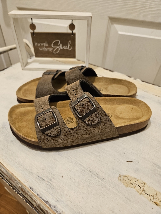 Cushionaire Shoes - NWOT Genuine Leather Women’s Double-Buckle Suede Slide Sandals - Brown Size 9.5